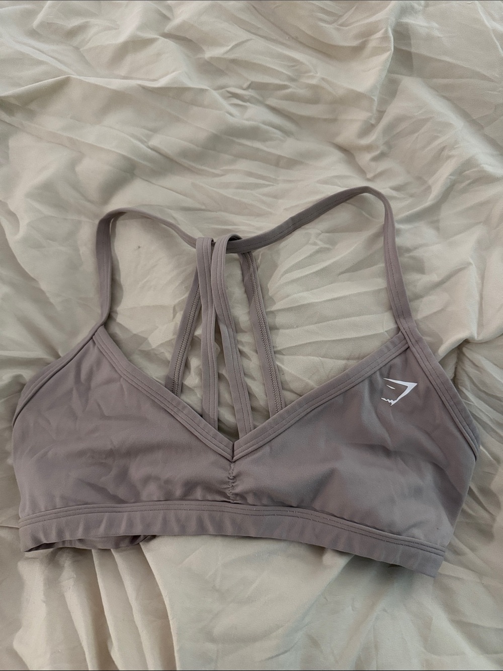 Gymshark Strappy V-Neck Sports Bra in Taupe Gray